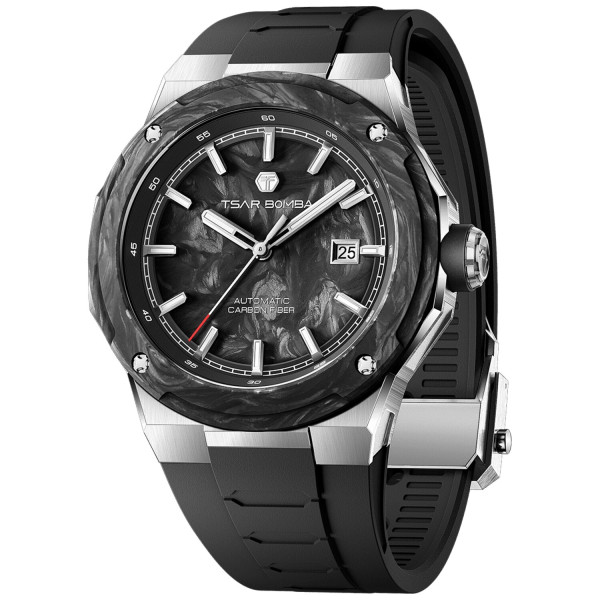 TSAR BOMBA Electron-Carbon-X II Carbon Fiber Automatic Silver Black TB8230-01