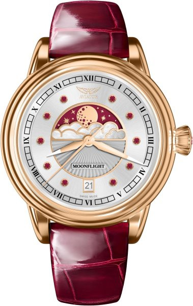 часовник aviator moonflight v 1 33 2 420 4 с рубини сребрист циферблат classicwatches.bg