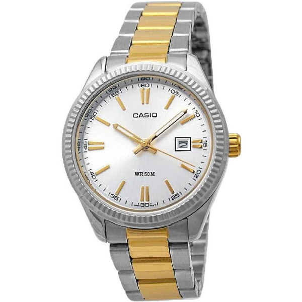 Часовник Casio LTP-1302PSG-7AVEG дамски модел с бял циферблат и двуцветна верижка – оригинален от ClassicWatches.bg