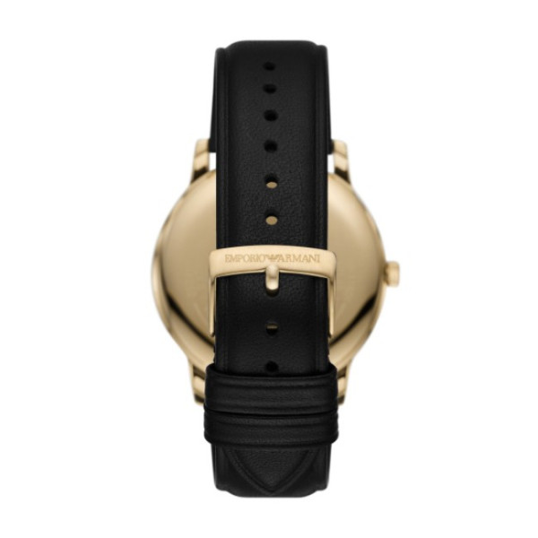 мъжки часовник emporio armani ar11601 – корпус от златисто покритие и черна кожена каишка, изглед отзад – оригинален от ClassicWatches.bg