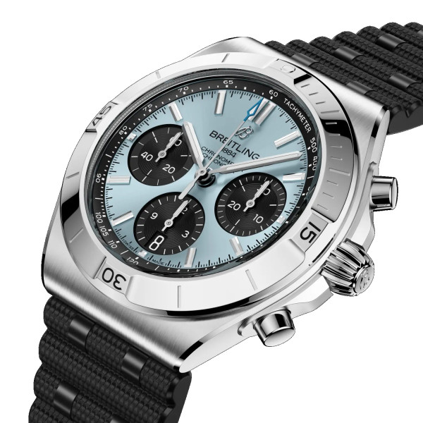 часовник breitling chronomat платинен безел черна гумена каишка classicwatches.bg