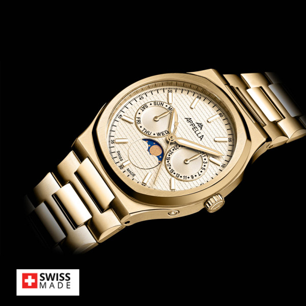 Характеристика	Детайли
Марка	Appella
Модел	L32006.1111QF
Колекция	Classic Ladies
Вид	Дамски
Механизъм	Кварцов RONDA 706 Swiss Made
Корпус	Благородна стомана
Диаметър на корпуса	36.5 мм
Циферблат	Сребрист с индикатори за дата, ден и лунна фаза
Стъкло	Сапфир-кристал с антирефлексно покритие
Каишка/верижка	Благородна стомана
Тип закопчалка	Сгъваема закопчалка
Водоустойчивост	5 ATM (50 метра – позволява душ и леки пръски)
Функции	Час, минута, секунда, дата, ден, лунна фаза
Луминисценция	Върху стрелките и индексите
Гаранция	3 години международна гаранция
Произход	Swiss Made