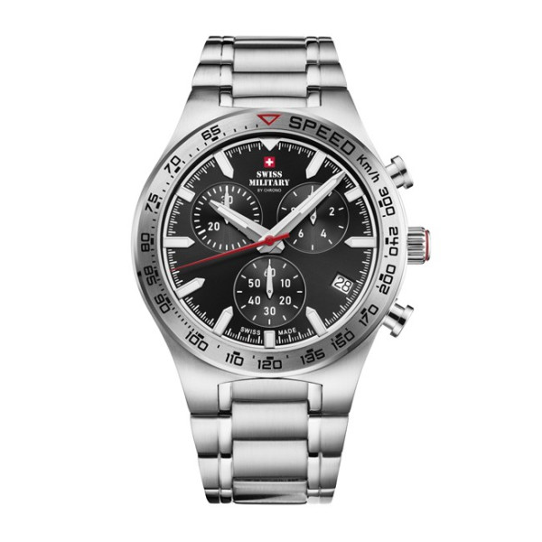 часовник swiss military sm34115.03 черен циферблат сребриста верижка classicwatches.bg
