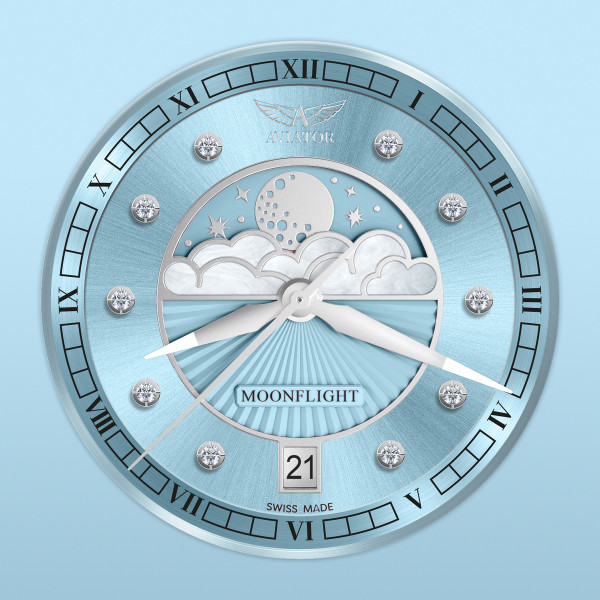 ЧАСОВНИК AVIATOR DOUGLAS MOONFLIGHT DIAMONDS 36M V.1.33.0.359.5