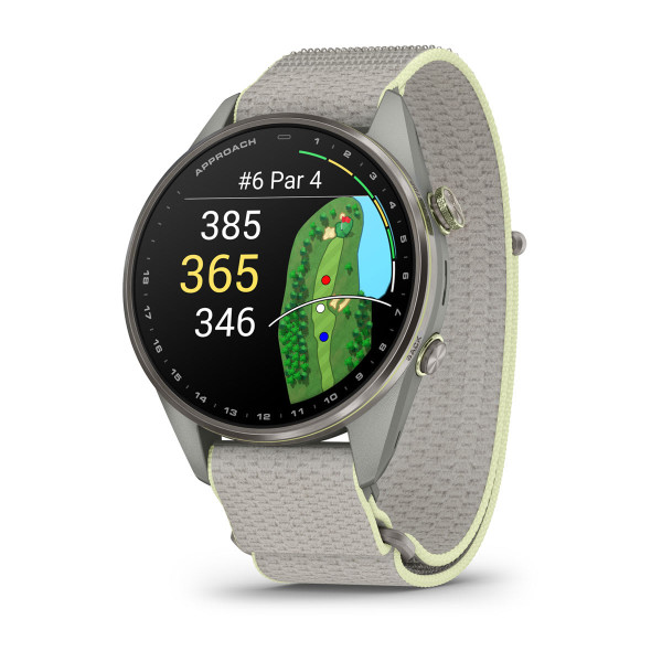 Garmin Approach S72 Silver/Citron Titanium Bezel с Fog Grey/Citron ComfortFit Fabric каишка 010-04148-04