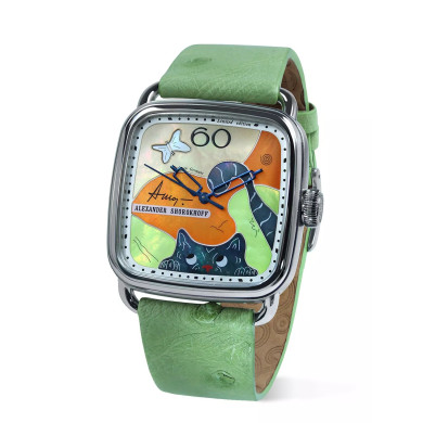 Часовник ALEXANDER SHOROKHOFF AVANTGARDE BLACK CAT HANDWINDING 36X36MM LIMITED EDITION 19PCS AS.APV-BCH