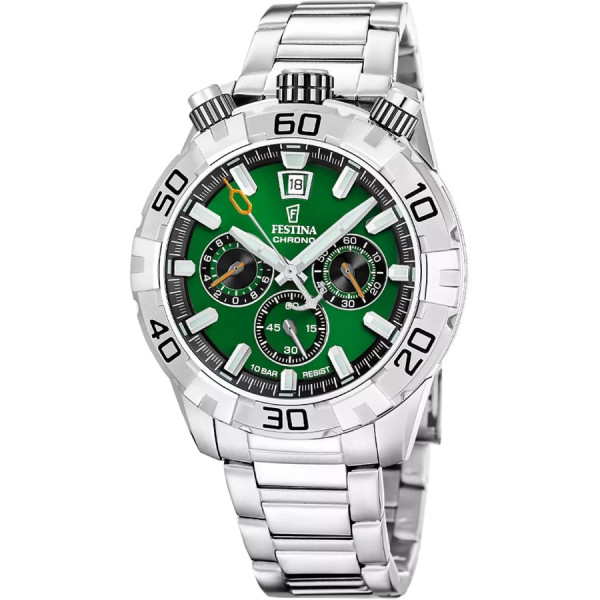 часовник festina f20743/2 мъжки зелен циферблат стоманена верижка classicwatches.bg