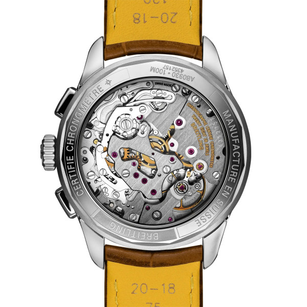 мъжки часовник ръчен хронограф breitling-ab0930d31l1p1-pistachio-dial-back-view-classicwatches


