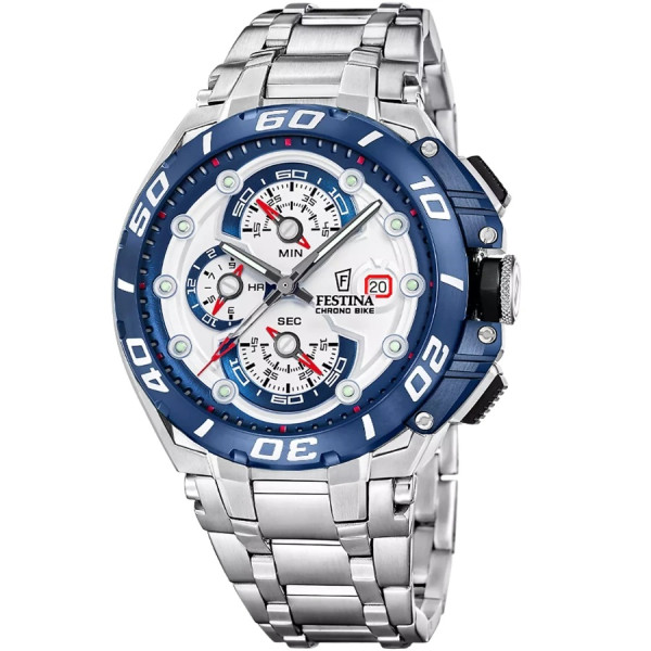 часовник festina f20754/1 мъжки бял циферблат стоманена верижка classicwatches.bg