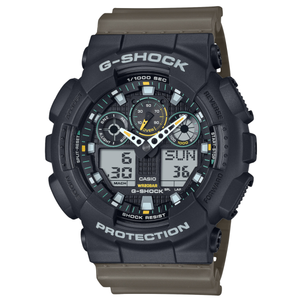Casio G-SHOCK GA-100TU-1A3ER мъжки часовник с маслиненозелена каишка и черна каса – оригинален от ClassicWatches.bg