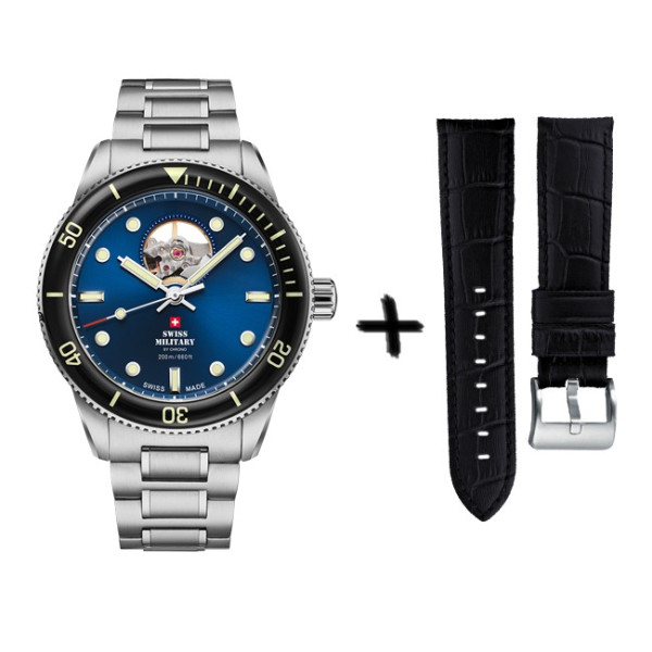 SWISS MILITARY by CHRONO SMA34106.12SET мъжки автоматичен open heart часовник – classicwatches.bg