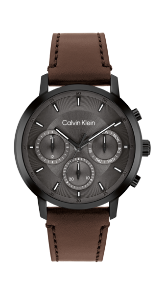 Calvin Klein 25200498 мъжки часовник с черно PVD корпус и кожена каишка – ClassicWatches.bg