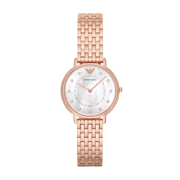 дамски часовник emporio armani ar11006 с розовозлатист корпус и седефен циферблат с кристални индекси – изглед отпред – ClassicWatches.bg