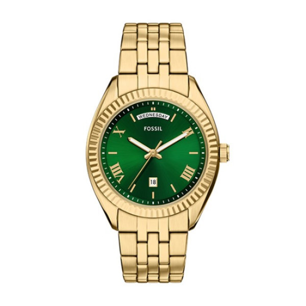 часовник fossil fs6142 мъжки зелен циферблат златиста верижка classicwatches.bg