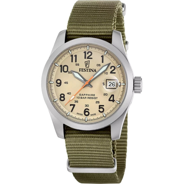 часовник festina swiss f20082 1 мъжки бежов циферблат field модел classicwatches.bg
