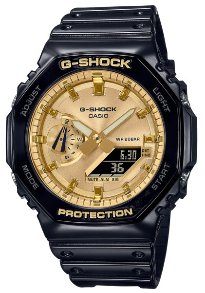 Часовник Casio G-Shock GA-2100GB-1AER аналогово-дигитален модел с карбонов корпус и златист циферблат – оригинален от ClassicWatches.bg