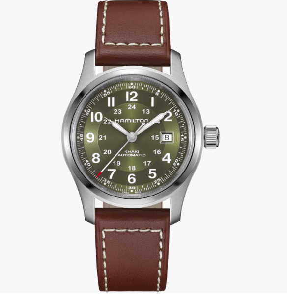Hamilton Khaki Field Auto H70605560 със зелен циферблат и кожена каишка