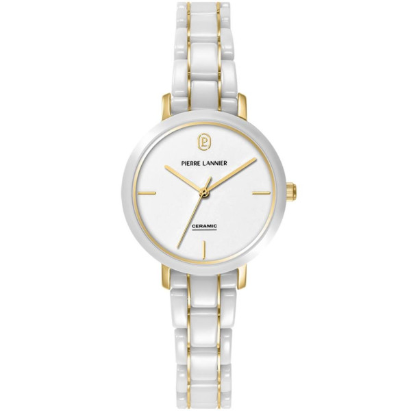 Pierre Lannier 025Q809, Pierre Lannier Chouquette, дамски кварцов часовник, Pierre Lannier бяла керамика, Pierre Lannier позлатен часовник, френски часовници България

