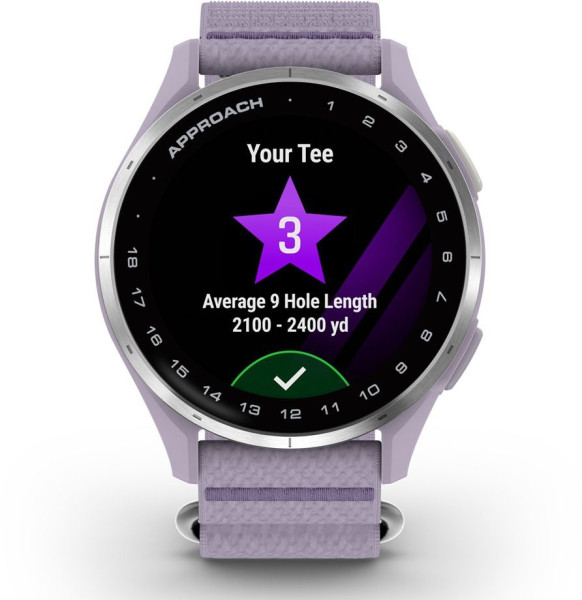Garmin Approach® J1 GPS смарт часовник с Silver алуминиев безел и Lilac Comfortfit каишка 010-03898-10
