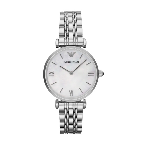 дамски часовник emporio armani ar1682 с перлен циферблат и сребриста верижка – изглед отпред – ClassicWatches.bg