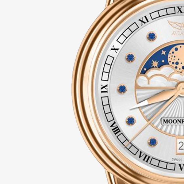 дамски часовник aviator moonflight с естествени сапфири и синя кожена каишка classicwatches.bg