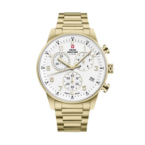 часовник swiss military sm34114.06 златист корпус бял циферблат classicwatches.bg
