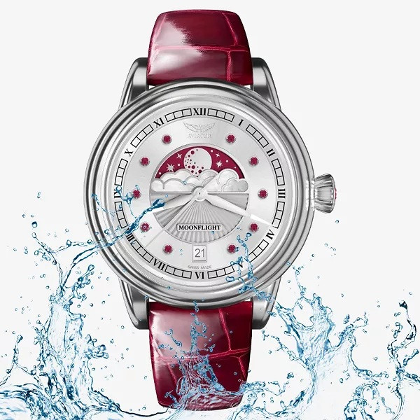 aviator moonflight v 1 33 0 419 4 сребрист корпус и бордо кожена каишка classicwatches.bg