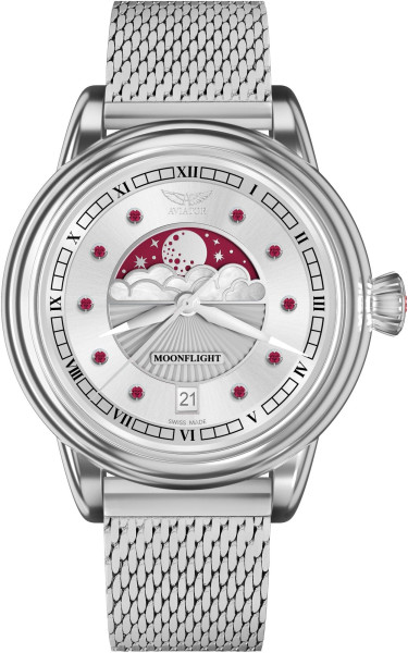 часовник aviator moonflight v 1 33 0 419 5 със сребрист циферблат и рубини classicwatches.bg