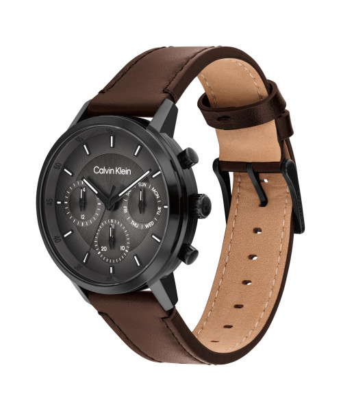 Calvin Klein 25200498 мъжки часовник с черно PVD корпус и кожена каишка – ClassicWatches.bg