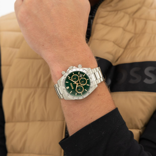 HUGO BOSS 1514268 мъжки спортно-елегантен хронограф със зелен циферблат – classicwatches.bg