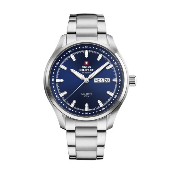 часовник swiss military sm34116.03 син циферблат сребриста верижка classicwatches.bg
