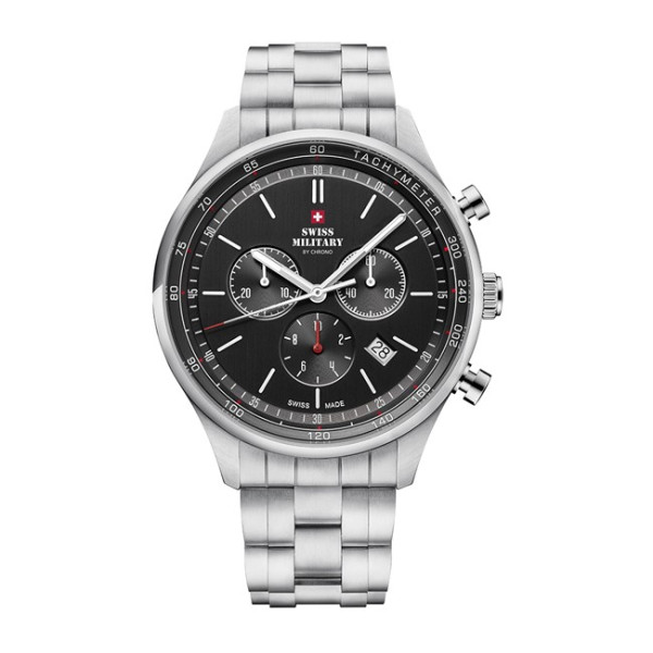 часовник swiss military sm34081.01 черен циферблат сребриста верижка classicwatches.bg
