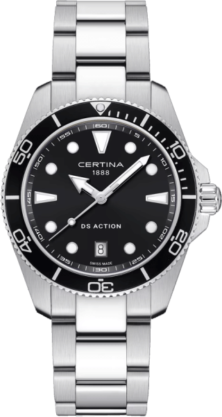 Certina DS Action 40mm C048.410.11.051.00 мъжки часовник с черен циферблат и стоманена верижка – classicwatches.bg