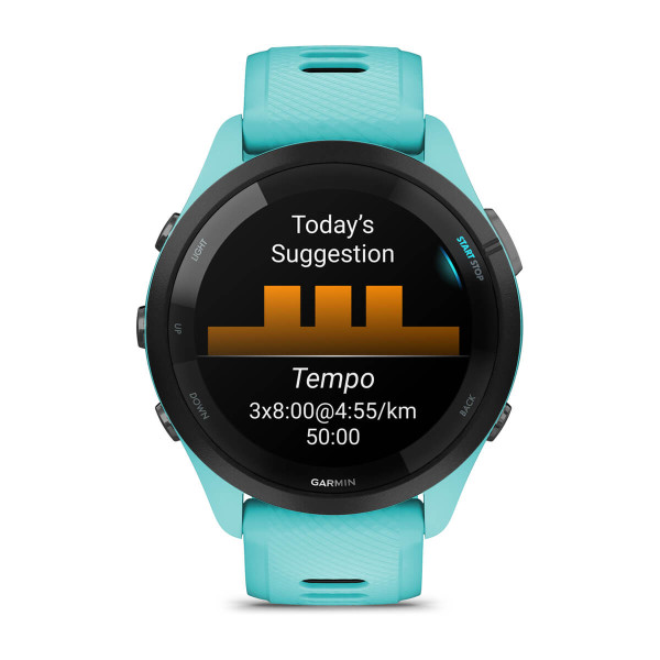 Garmin Forerunner 265 Black безел с Aqua корпус и Aqua/Black силиконова каишка 010-02810-12