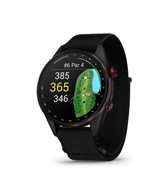 Garmin Approach S72 Carbon Gray/Red DLC Titanium Bezel с Black ComfortFit Fabric каишка 010-04148-02