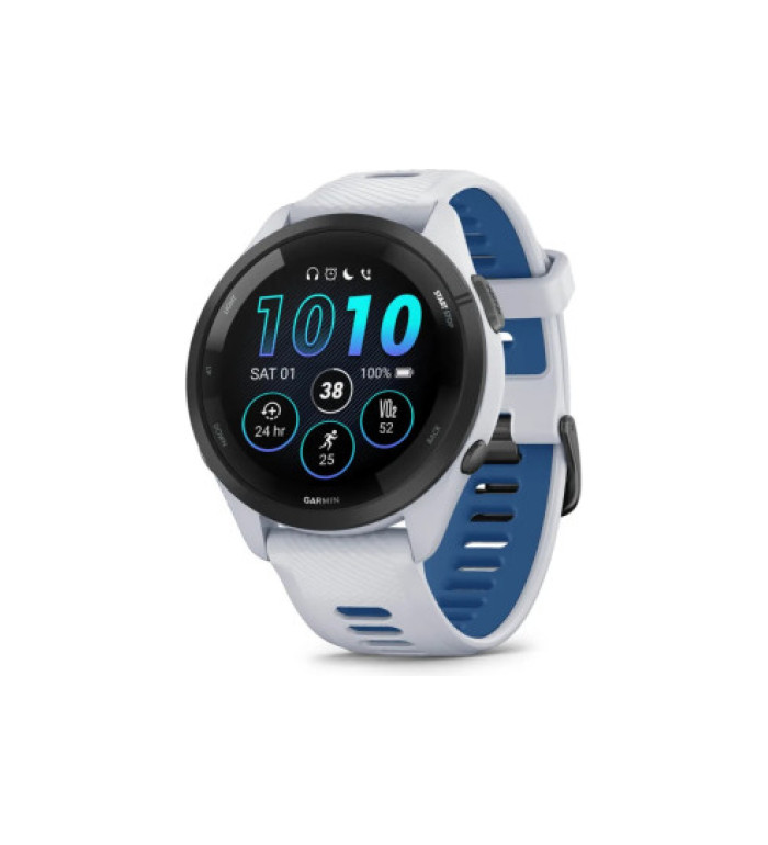 Forerunner® 265 - Black безел с Whitestone корпус и Whitestone/Tidal Blue силиконова каишка