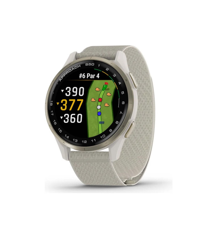 ЧАСОВНИК GARMIN APPROACH S50- Cream Gold Aluminium безел с Ivory ComfortFit Nylon каишка 010-03010-01