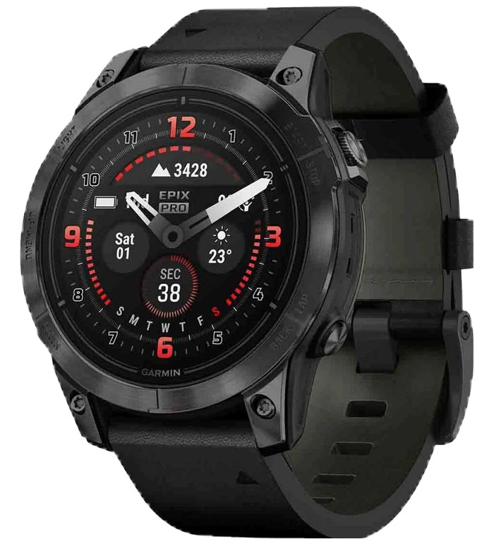 GARMIN EPIX™ Pro (Gen 2) – Sapphire Edition | 47 мм - Carbon Grey DLC Titanium с Black кожена каишка*