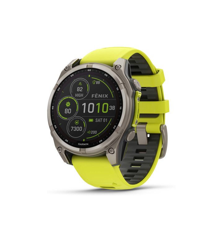 Garmin Fenix 8 Solar Sapphire Titanium с AMP Yellow/Graphite силиконова каишка 010-02906-21