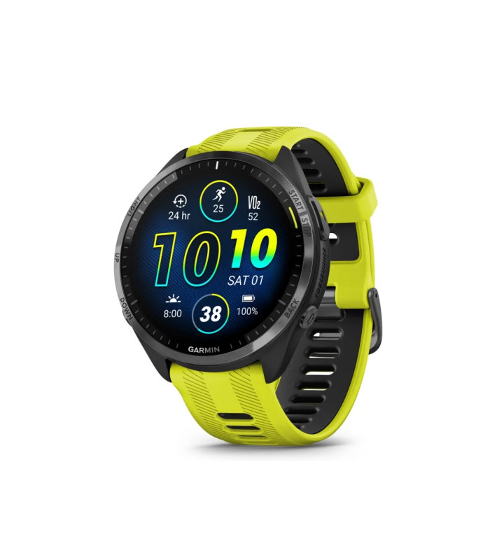 Garmin Forerunner 965 Carbon Grey DLC Titanium безел с Black корпус и AMP Yellow/Black силиконова каишка 010-02809-12
