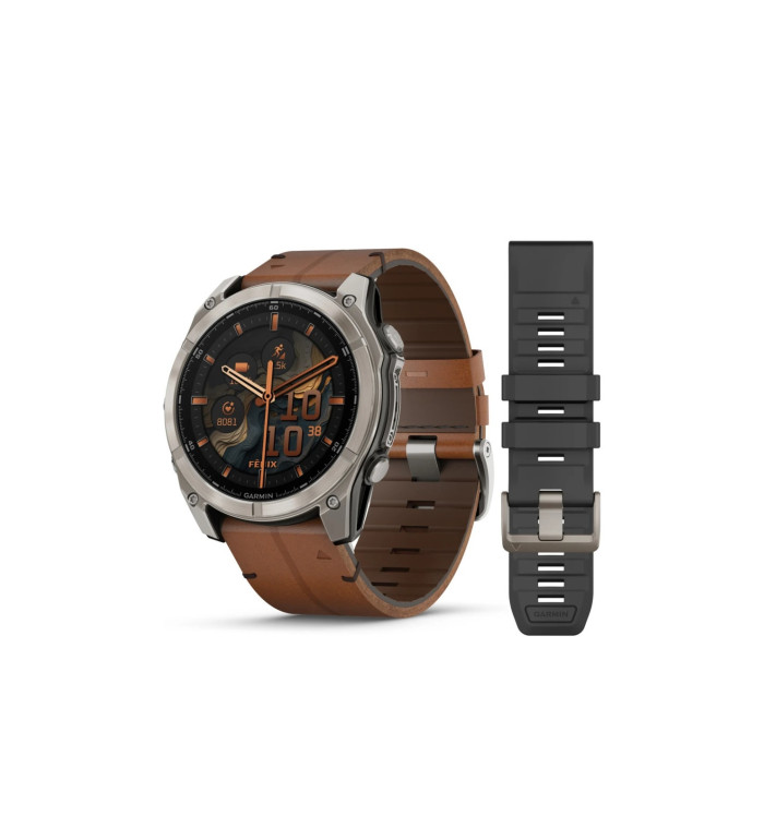 Garmin Fenix 8 Amoled Sapphire Bare Titanium Black с Chestnut кожена каишка