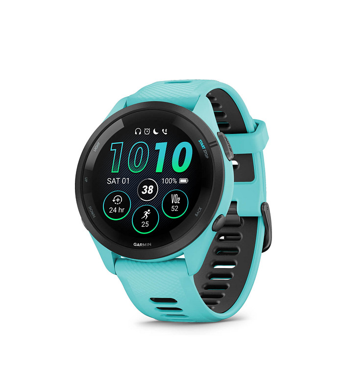 Garmin Forerunner 265 Black безел с Aqua корпус и Aqua/Black силиконова каишка 010-02810-12