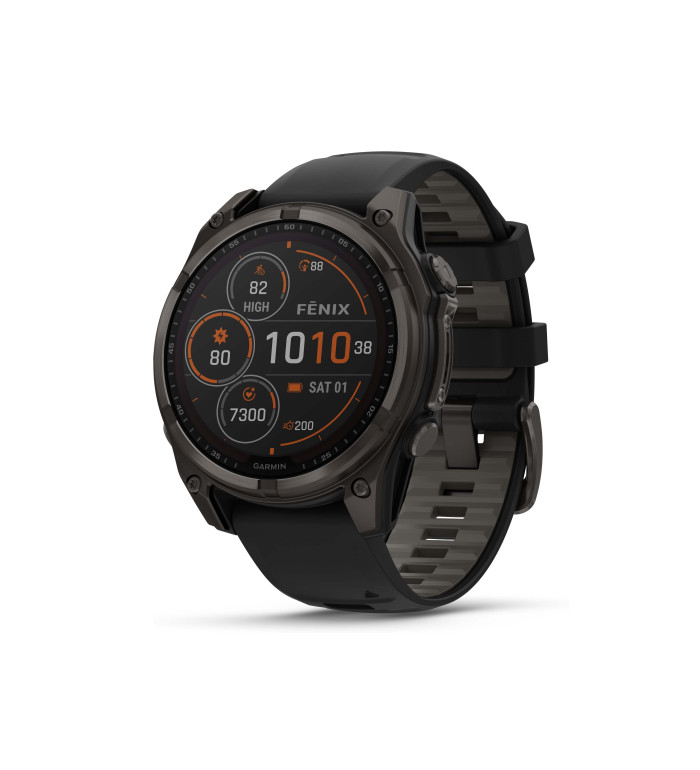 Garmin Fenix 8 Solar Sapphire Carbon Gray DLC Titanium с Black/Pebble Gray силиконова каишка 010-02906-11