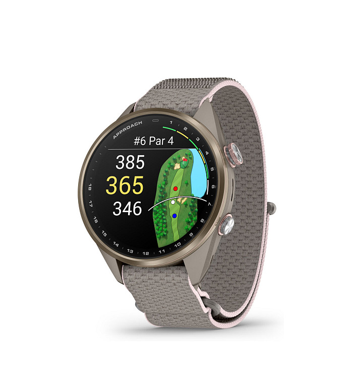 Garmin Approach S72 Soft Gold/Blush Pink Titanium Bezel с French Grey/Blush Pink ComfortFit Fabric каишка 010-04147-04