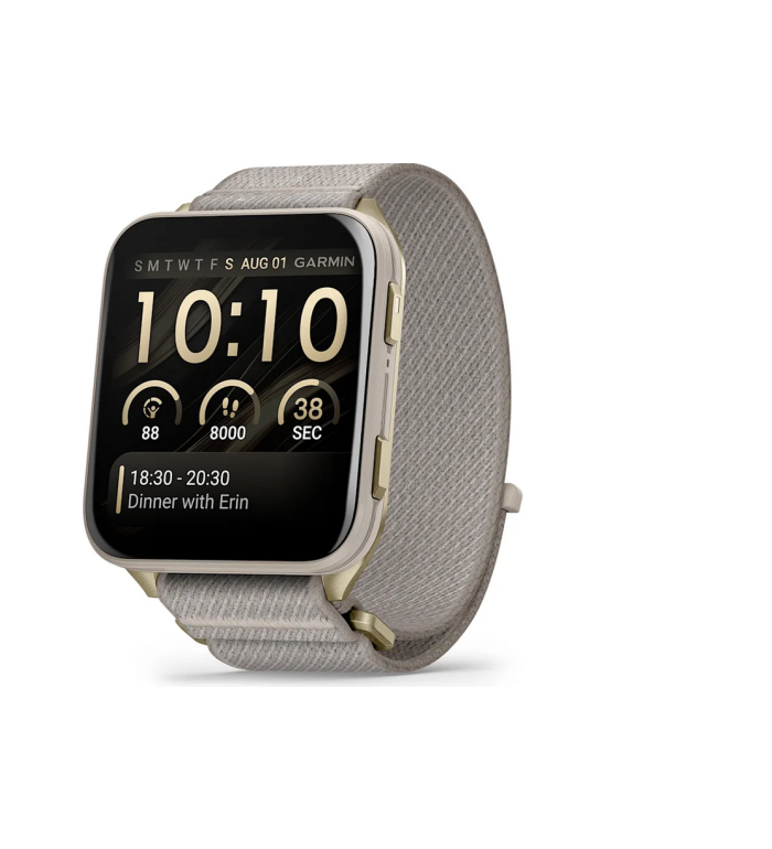 GARMIN VENU® X1 51 ММ AMOLED SOFT GOLD И FRENCH GREY НАЙЛОНОВА КАИШКА 010-02980-09