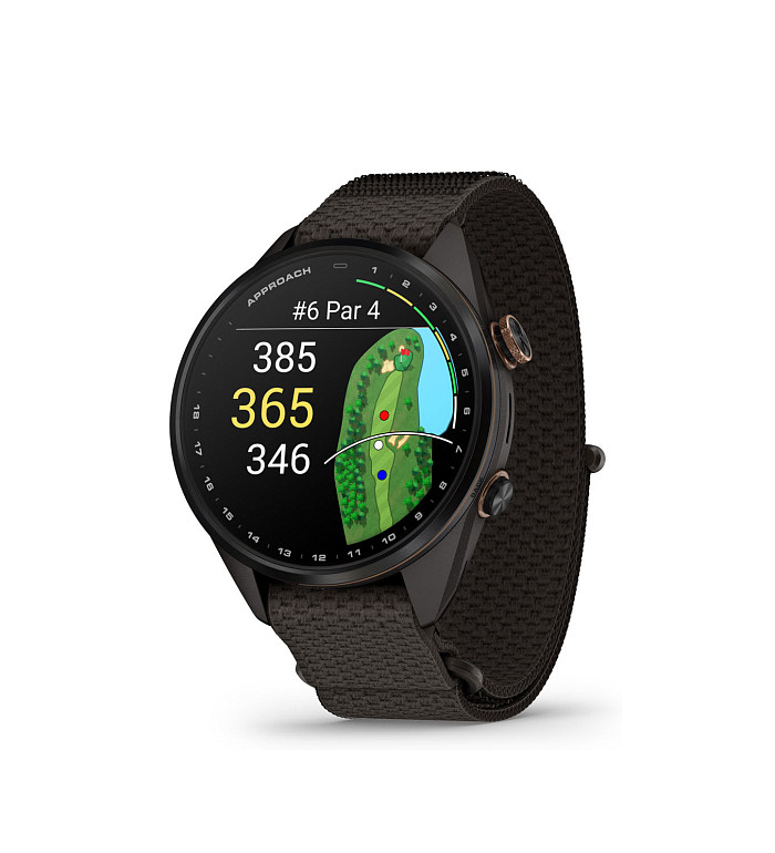 Garmin Approach S72 Carbon Gray/Heritage Bronze DLC Titanium Bezel с Pebble Grey ComfortFit Fabric каишка 010-04147-02