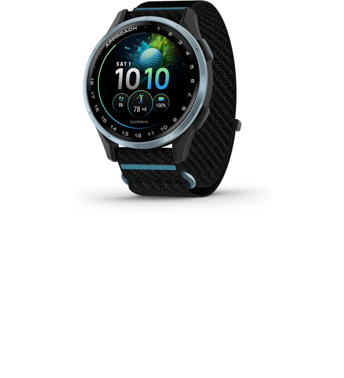 GARMIN APPROACH® J1 47 ММ GPS СМАРТ ЧАСОВНИК С CLOUD BLUE АЛУМИНИЕВ БЕЗЕЛ И BLACK/AZURE COMFORTFIT КАИШКА 010-03898-00