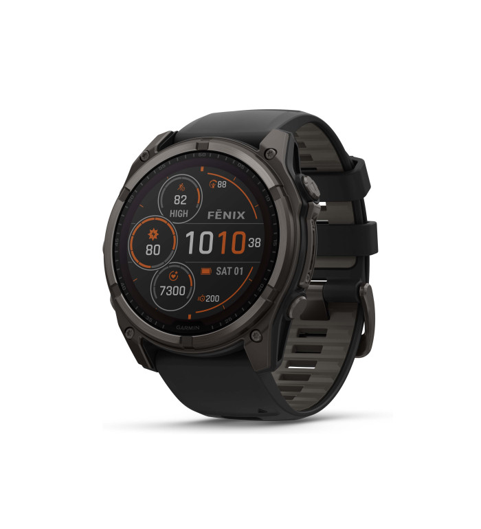 Garmin Fenix 8 Solar Sapphire Carbon Gray DLC Titanium с Black/Pebble Gray силиконова каишка 010-02907-11