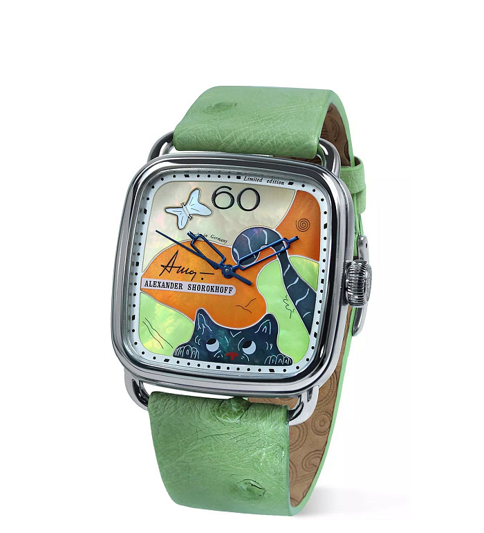 Часовник ALEXANDER SHOROKHOFF AVANTGARDE BLACK CAT HANDWINDING 36X36MM LIMITED EDITION 19PCS AS.APV-BCH