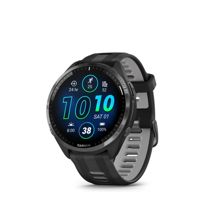 Garmin Forerunner 965 Carbon Grey DLC Titanium безел с Black корпус и Black/Powder Grey силиконова каишка 010-02809-10